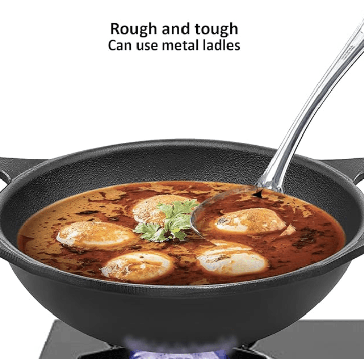 Hawkins Futura 2 Litre Cast Iron Kadhai, Naturally Nonstick Cast Iron Kadai with Glass Lid, Cast Iron Cookware for Kitchen, Black (CIK20G)