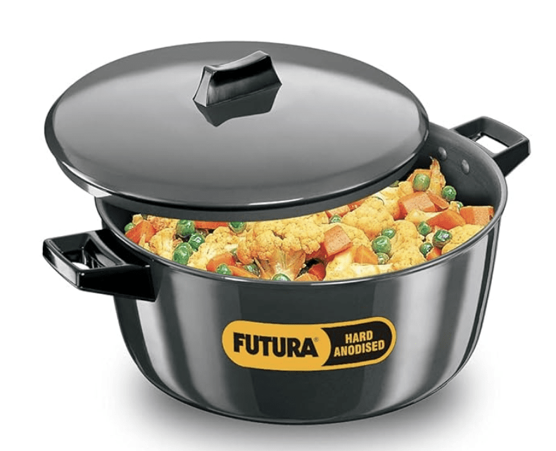Hawkins Futura 6 Litre Cook n Serve Bowl, Hard Anodised Saucepan with Hard Anodised Lid, Sauce Pan for Cooking and Serving, Black (ACB60) (Aluminium) Visit the Hawkins Store