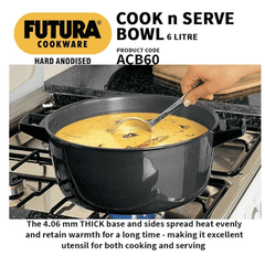 Hawkins Futura 6 Litre Cook n Serve Bowl, Hard Anodised Saucepan with Hard Anodised Lid, Sauce Pan for Cooking and Serving, Black (ACB60) (Aluminium) Visit the Hawkins Store-2