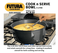 Hawkins Futura 3 Litre Cook n Serve Bowl, Hard Anodised Saucepan with Hard Anodised Lid, Sauce Pan for Cooking and Serving, Black (ACB30) (Aluminium)-4