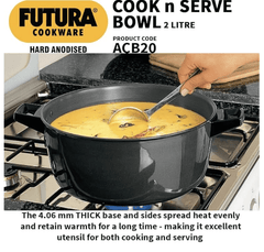 Hawkins Futura 2 Litre Cook n Serve Bowl, Hard Anodised Saucepan with Hard Anodised Lid, Sauce Pan for Cooking and Serving, Black (ACB20), Aluminium-2