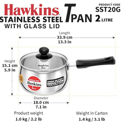Hawkins 2 Litre Tpan, Stainless Steel Tea Pan with Glass Lid, Induction Sauce Pan, Chai Pan, Saucepan, Silver (SST20G)-3