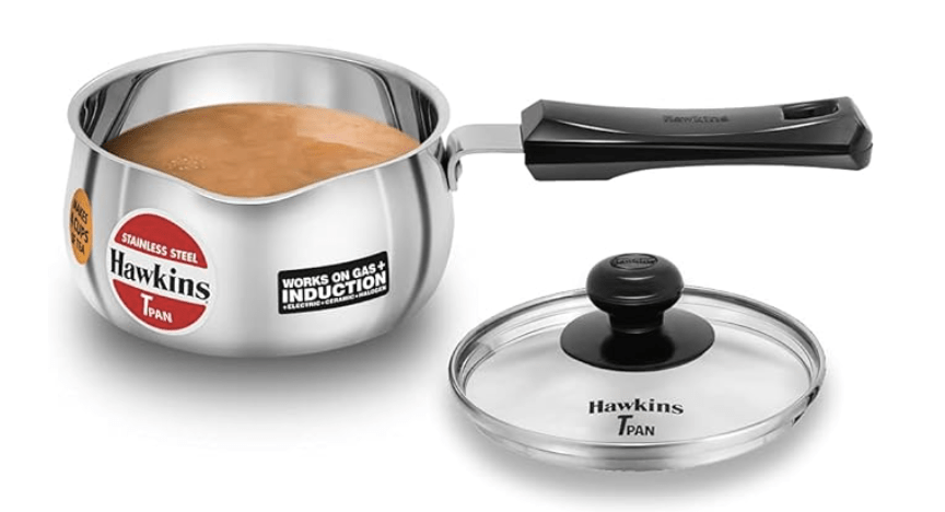 Hawkins 1 Litre Tpan, Stainless Steel Tea Pan with Glass Lid, Induction Sauce Pan, Chai Pan, Small Pan, Silver (SST10G)