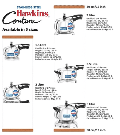 Hawkins 3.5 Litre Contura Pressure Cooker, Stainless Steel Inner Lid Cooker, Handi Cooker, Induction Cooker, Silver (SSC35)