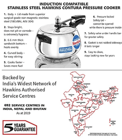 Hawkins Stainless Steel Contura Induction Compatible Pressure Cooker, 5 Litre, Silver (SSC50)-3
