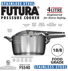 Futura Stainless Steel 4L Pressure Cooker Induction compatible-4