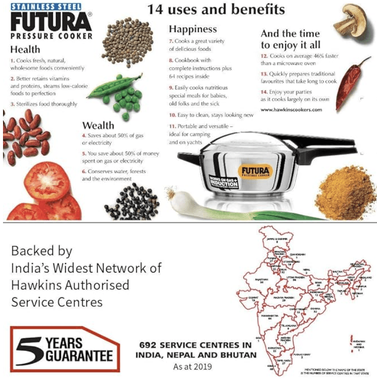 Futura Stainless Steel 4L Pressure Cooker Induction compatible