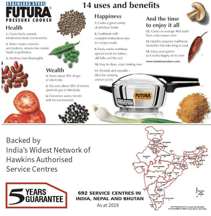 Futura Stainless Steel 4L Pressure Cooker Induction compatible