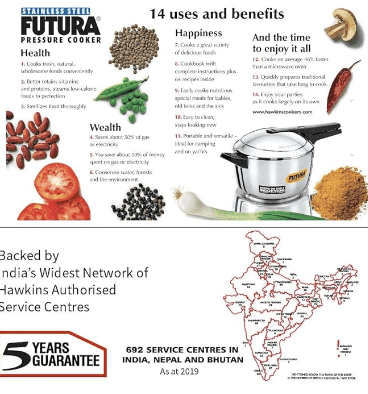 Hawkins Futura 5.5 Litre Inner Lid Pressure Cooker, Stainless Steel Cooker, Induction Cooker, Pan Cooker, Silver (FSS55)-3