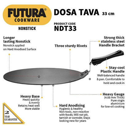 Hawkins Futura Nonstick Dosa Tava, Diameter 33 cm, Thickness 4.88 mm (Black) NDT33