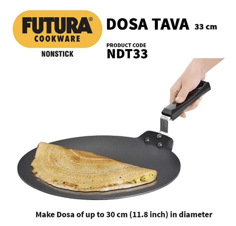 Hawkins Futura Nonstick Dosa Tava, Diameter 33 cm, Thickness 4.88 mm (Black) NDT33-4