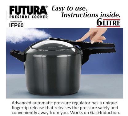 ஹாக்கின்ஸ் ஃபியூச்சுரா 6 லிட்டர் பிரஷர் குக்கர், ஹார்ட் அனோடைஸ்டு இன்னர் லிட் பிரஷர் குக்கர், இண்டக்ஷன் குக்கர், பான் குக்கர், பிளாக் (Ifp60), 6 லிட்டர் 