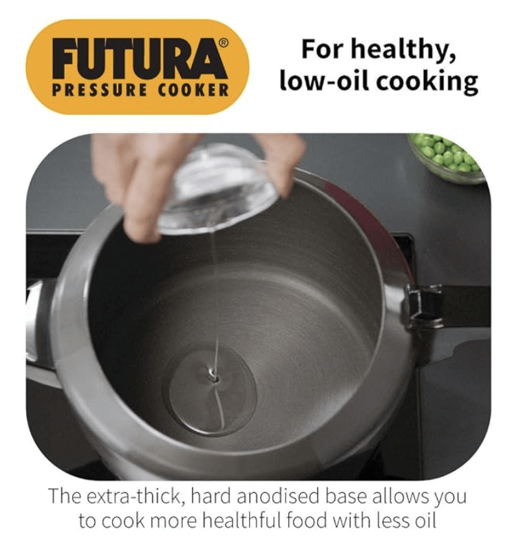 Hawkins Futura 7L (Jumbo) Hard Anodised Aluminium Inner Lid Pressure Cooker (Black), 7 Liter