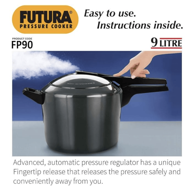 Hawkins Futura 9L Hard Anodised Aluminium Inner Lid Pressure Cooker (Black), 9 Liter