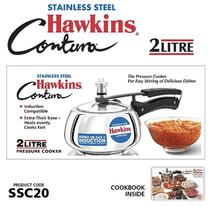 Hawkins Stainless Steel Contura Induction Compatible Pressure Cooker, 2 Litre, Silver (SSC20)