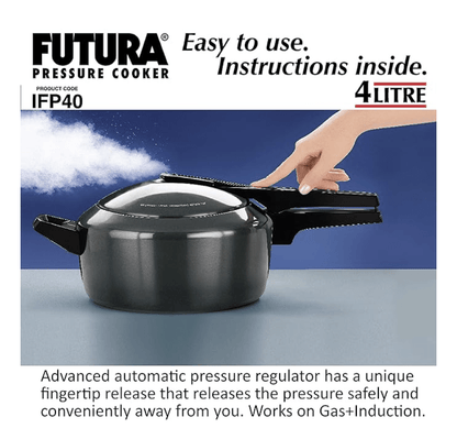 Hawkins Futura 4 Litre Pressure Cooker, Hard Anodised Inner Lid Pressure Cooker, Induction Cooker, Pan Cooker, Black (IFP40)