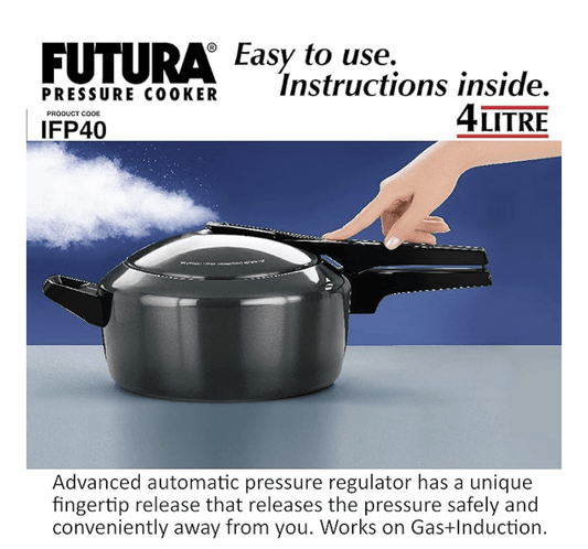 Hawkins Futura 4 Litre Pressure Cooker, Hard Anodised Inner Lid Pressure Cooker, Induction Cooker, Pan Cooker, Black (IFP40)