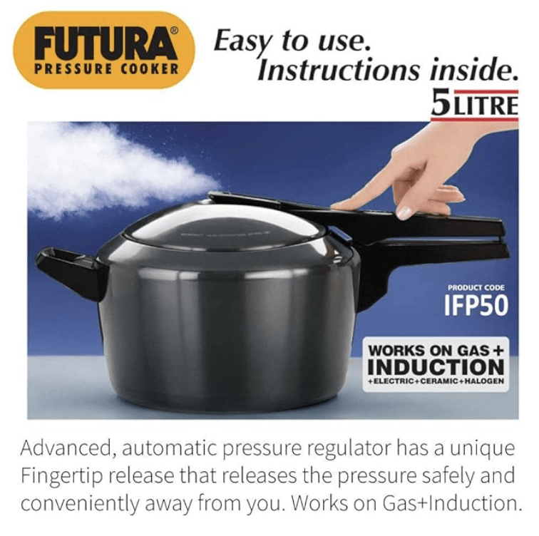 Hawkins Futura 5 Litre Outer Lid Pressure Cooker, Hard Anodised Pressure Cooker, Induction Cooker, Pan Cooker, Black (IFP50)
