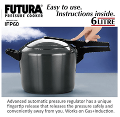 Hawkins Futura 6 Litre Pressure Cooker, Hard Anodised Inner Lid Pressure Cooker, Induction Cooker, Pan Cooker, Black (Ifp60), 6 Liter-2