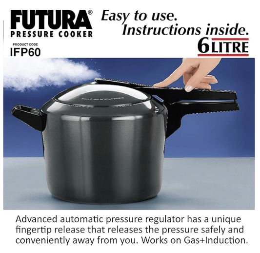 Hawkins Futura 6 Litre Pressure Cooker, Hard Anodised Inner Lid Pressure Cooker, Induction Cooker, Pan Cooker, Black (Ifp60), 6 Liter