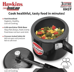 Hawkins 3 Litre Instaa Pressure Cooker, Induction Inner Lid Cooker, Tall Body Hard Anodised Cooker, Best Black Cooker, Black (Iih3T), 3 Liter-3