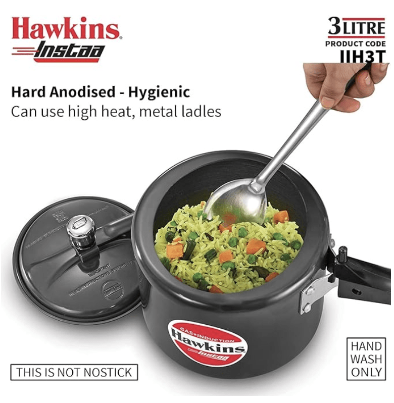 Hawkins 3 Litre Instaa Pressure Cooker, Induction Inner Lid Cooker, Tall Body Hard Anodised Cooker, Best Black Cooker, Black (Iih3T), 3 Liter