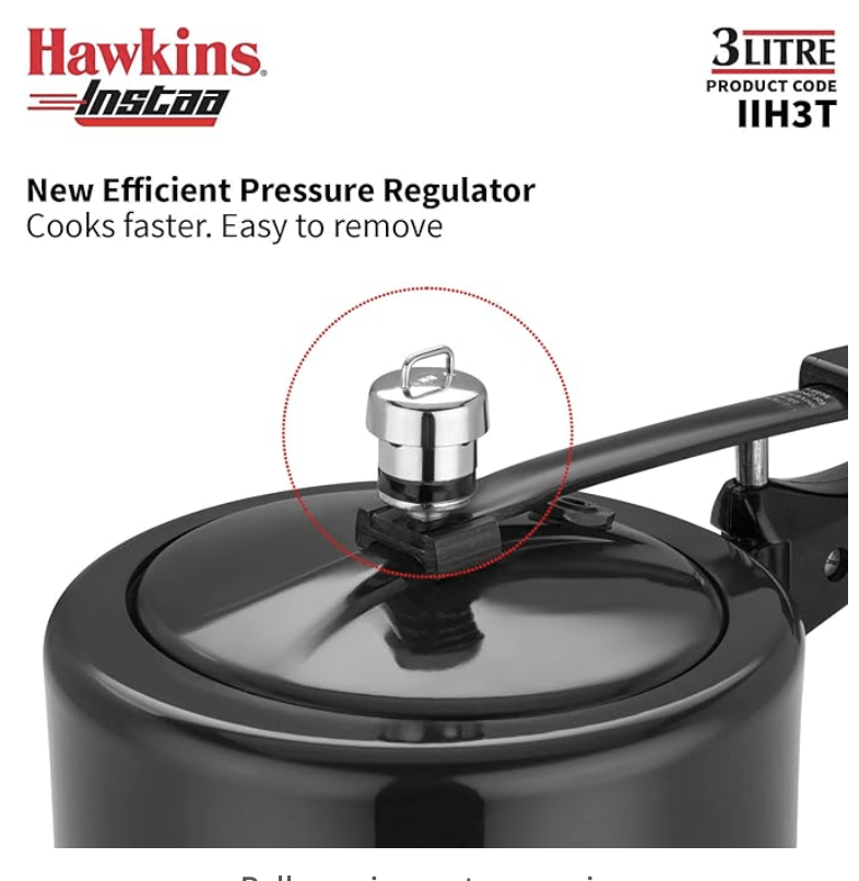 Hawkins 3 Litre Instaa Pressure Cooker, Induction Inner Lid Cooker, Tall Body Hard Anodised Cooker, Best Black Cooker, Black (Iih3T), 3 Liter