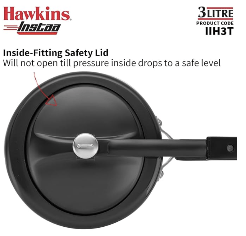 Hawkins 3 Litre Instaa Pressure Cooker, Induction Inner Lid Cooker, Tall Body Hard Anodised Cooker, Best Black Cooker, Black (Iih3T), 3 Liter-4
