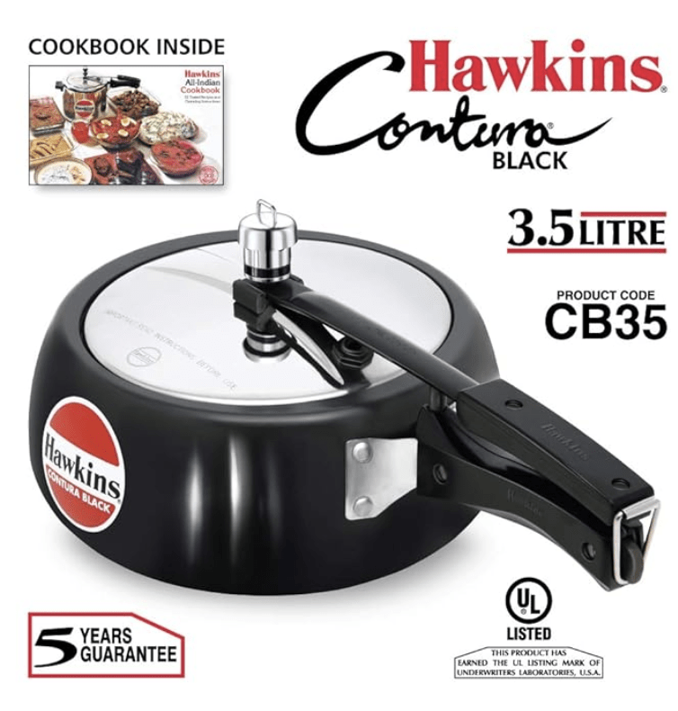 Hawkins Contura Hard Anodised Aluminium Inner Lid Pressure Cooker, 3.5 Litres, Black