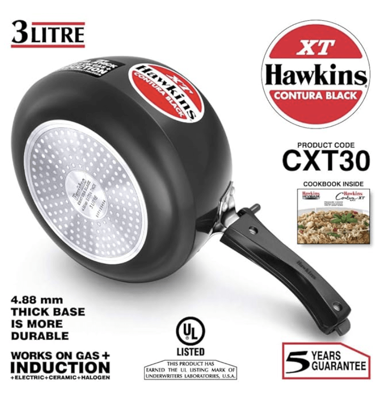 Hawkins Contura Black XT Induction Compatible Pressure Cooker, 3 Litre, Black (CXT30)-3