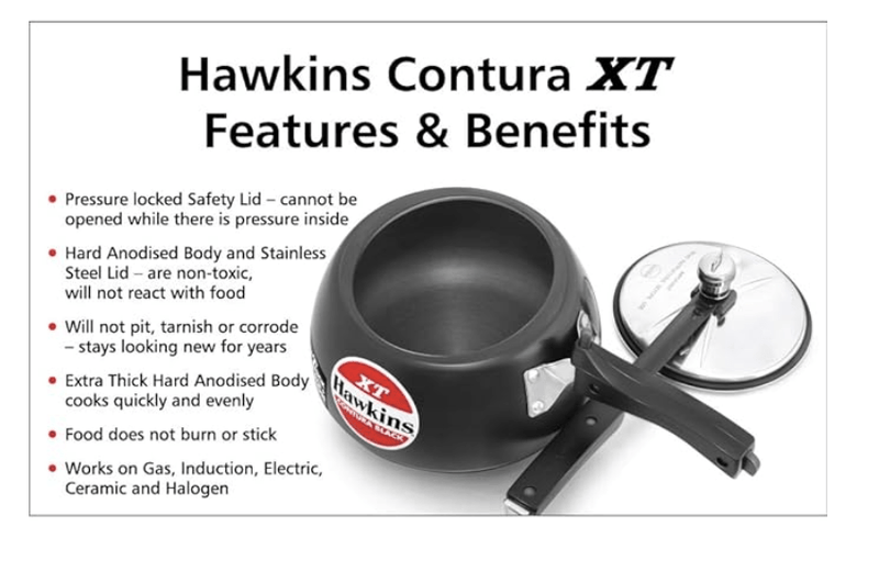 Hawkins Contura Black XT Induction Compatible Pressure Cooker, 3 Litre, Black (CXT30)-2