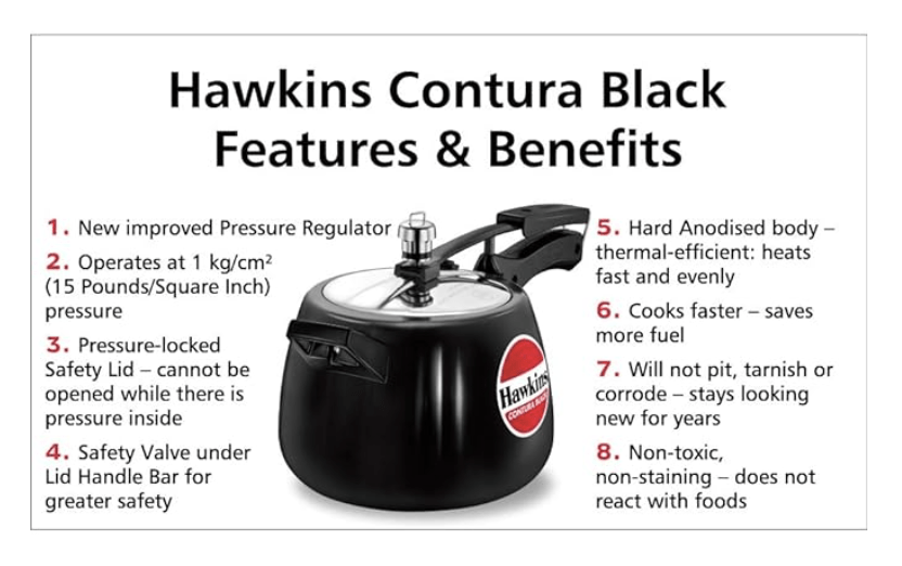 Hawkins 4 Litre Contura Black Pressure Cooker, Hard Anodised Inner Lid Cooker, Handi Cooker, Black (CB40)