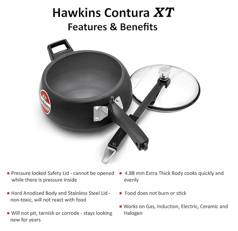 Hawkins 3.5 Litre Contura Black XT Pressure Cooker, Hard Anodised Inner Lid Cooker, Induction Cooker, Handi Cooker, Black (CXT35)-3