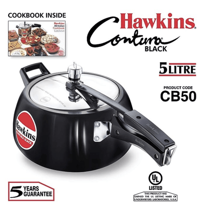Hawkins Contura Black Pressure Cooker, 5 Litre, Black (CB50)