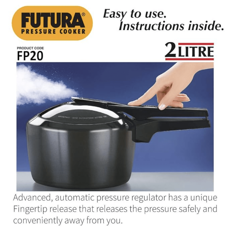 Hawkins Futura 2 Litre Pressure Cooker, Hard Anodised Inner Lid Pressure Cooker, Small Cooker, Black (FP20)