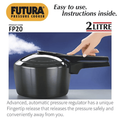 Hawkins Futura 2 Litre Pressure Cooker, Hard Anodised Inner Lid Pressure Cooker, Small Cooker, Black (FP20)