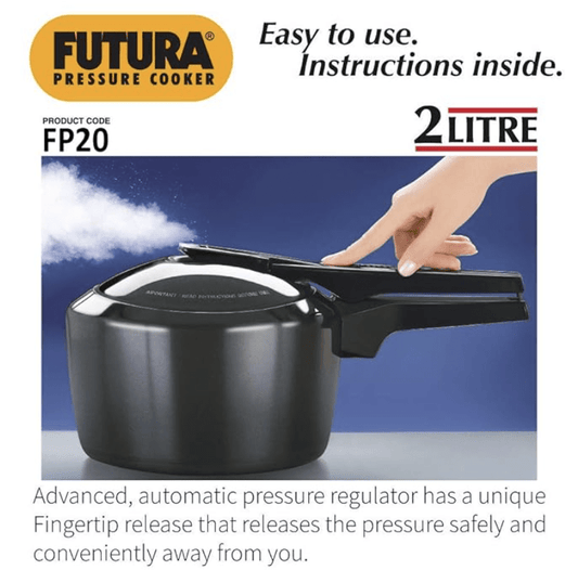 Hawkins Futura 2 Litre Pressure Cooker, Hard Anodised Inner Lid Pressure Cooker, Small Cooker, Black (FP20)