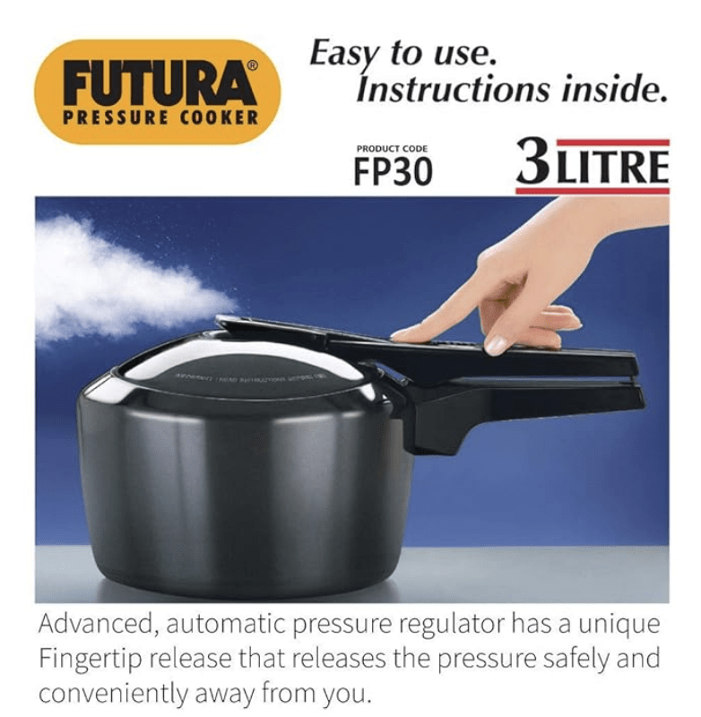 Hawkins Futura 3 Litre Pressure Cooker, Hard Anodised Inner Lid Pressure Cooker, Pan Cooker, Black (FP30)