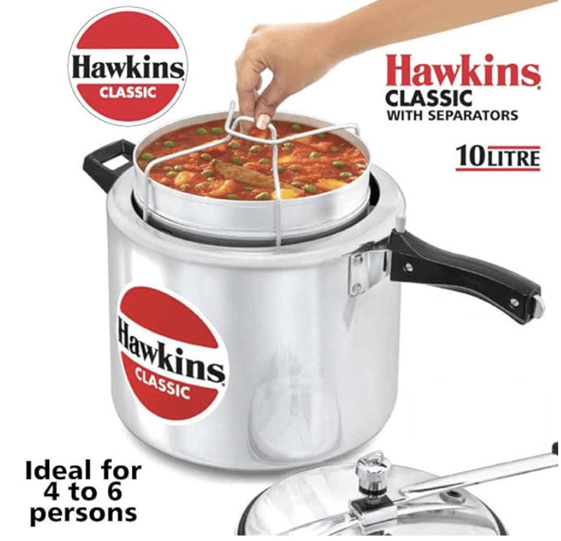 Hawkins Classic Aluminium Inner Lid Pressure Cooker with Separators, 10 Litre, Silver (CL11)