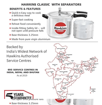 Hawkins Classic Aluminium Inner Lid Pressure Cooker with Separators, 10 Litre, Silver (CL11)
