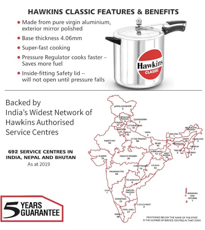 Hawkins Classic 12 Litre Aluminium Inner Lid Pressure Cooker, Best Cooker, Big Pressure Cooker, Silver (CL12)
