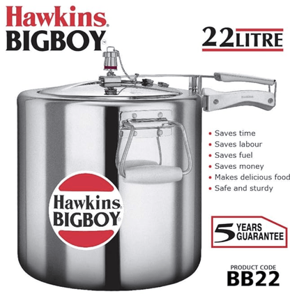 Hawkins Bigboy Pressure Cooker, 22 Litre, Silver (BB22)