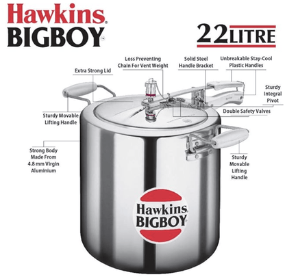 Hawkins Bigboy Pressure Cooker, 22 Litre, Silver (BB22)