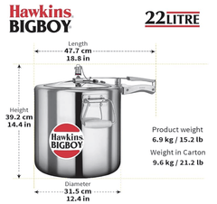 Hawkins Bigboy Pressure Cooker, 22 Litre, Silver (BB22)-2