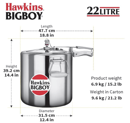 Hawkins Bigboy Pressure Cooker, 22 Litre, Silver (BB22)