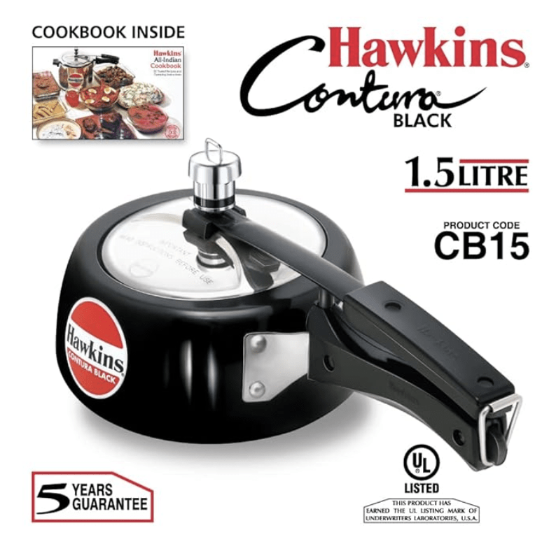 Hawkins 1.5 Litre Contura Black Pressure Cooker, Hard Anodised Inner Lid Cooker, Baby Cooker, Black(CB15)-4