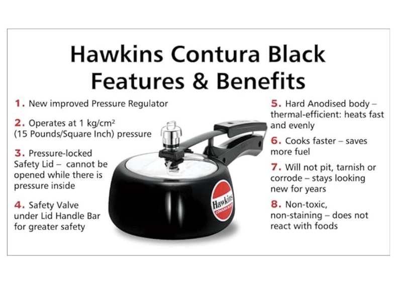 Hawkins 1.5 Litre Contura Black Pressure Cooker, Hard Anodised Inner Lid Cooker, Baby Cooker, Black(CB15)-3