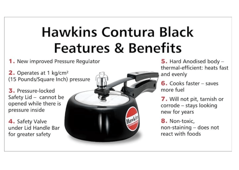 Hawkins 1.5 Litre Contura Black Pressure Cooker, Hard Anodised Inner Lid Cooker, Baby Cooker, Black(CB15)-3