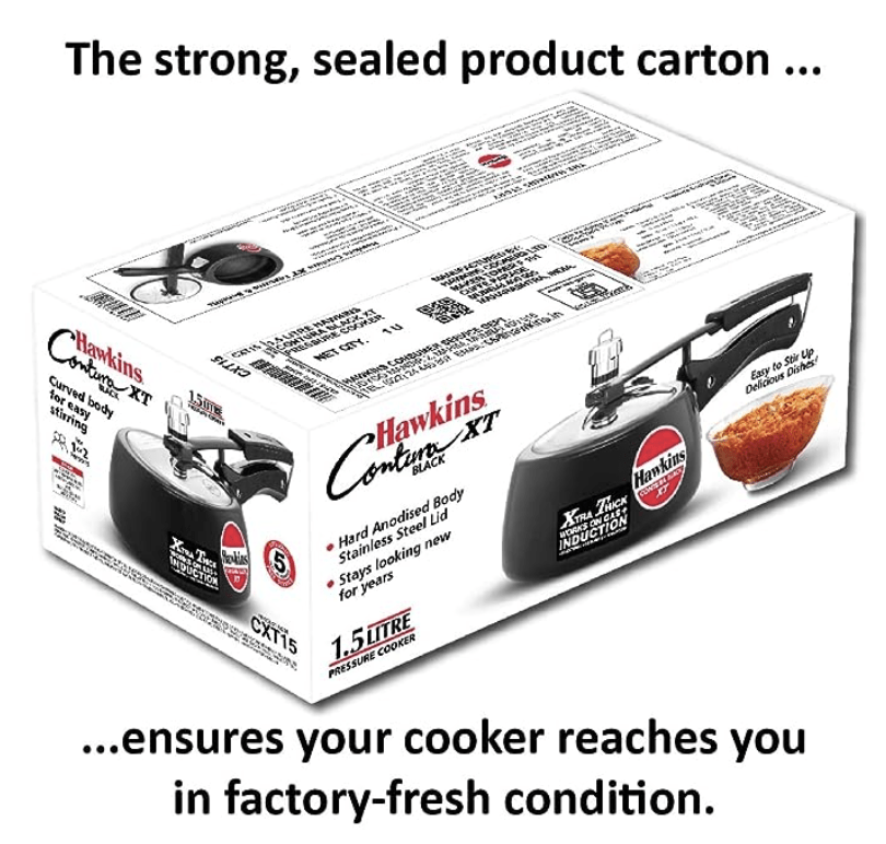 Hawkins 1.5 Litre Contura Black XT Pressure Cooker, Hard Anodised Inner Lid Cooker, Small Induction Cooker, Extra Thick Handi Cooker, Black (CXT15)