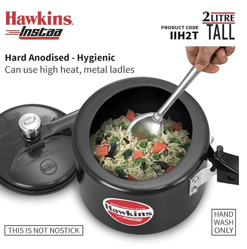 Hawkins 2 Litre Instaa Pressure Cooker, Induction Inner Lid Cooker, Tall Body Hard Anodised Cooker, Best Black Cooker, Black (IIH2T)